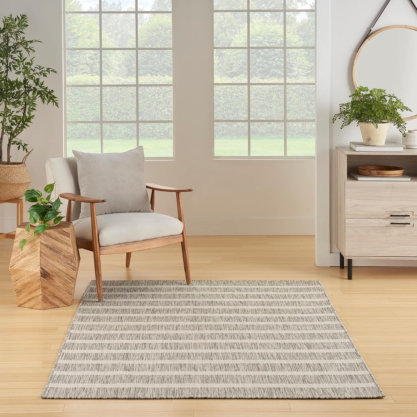 Nourison Home Positano Indoor/Outdoor Grey Ivory 5' x 7' Area Rug, Easy Cleaning, Non Shedding, Bed Room, Living Room, Dining Room, Deck, Backyard, Patio (5x7)