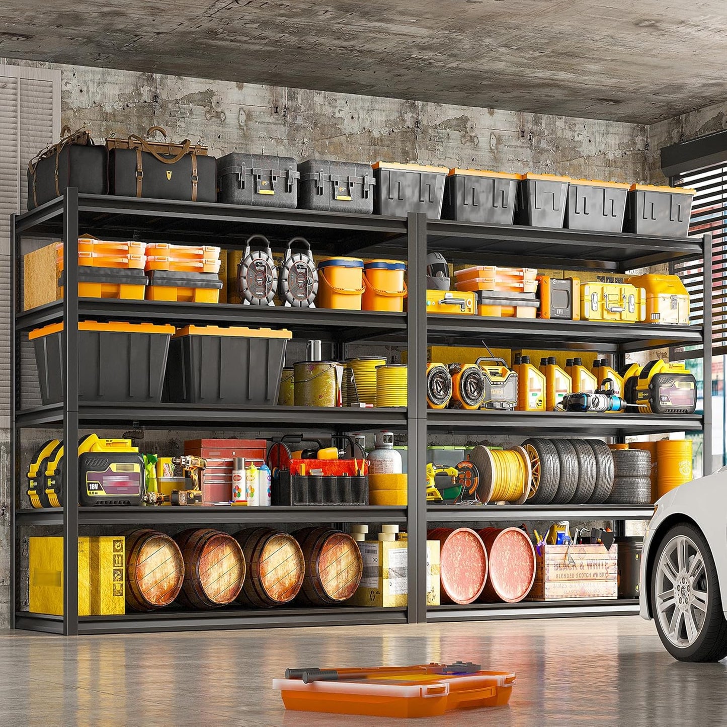 REIBII 48.2" W Garage Shelving Heavy Duty Metal Shelving 3000LBS Storage Shelves Adjustable Metal Shelf Industrial 5 Tier Shelves for Basement Pantry Warehouse Supermarket 72.2" H x 24.2" D x 48.2" W