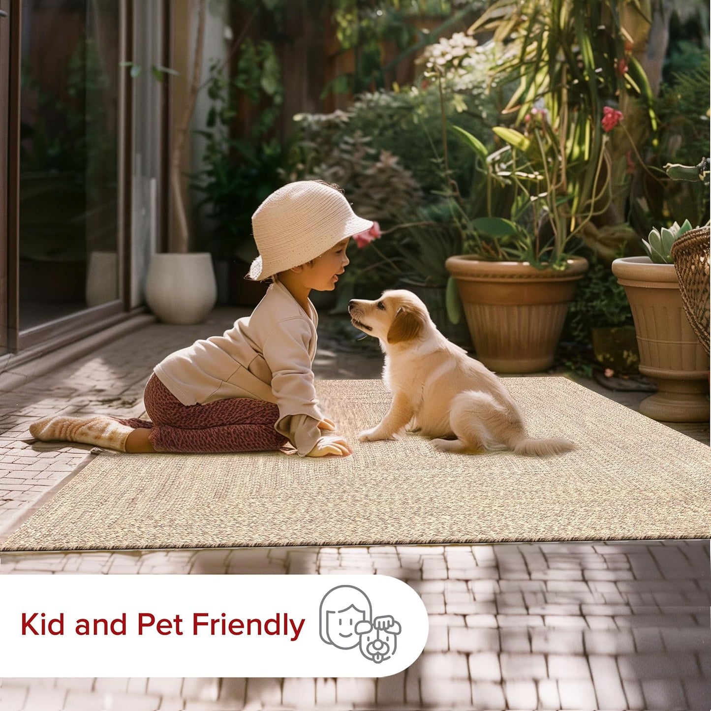 nuLOOM 4' x 6' Solid Hand Braided Indoor/Outdoor Area Rug, Pet-Friendly, High Traffic, Weather Resistant, for Patio, Balcony, Bedroom, Living Room, Dining Room, Wynn Tan