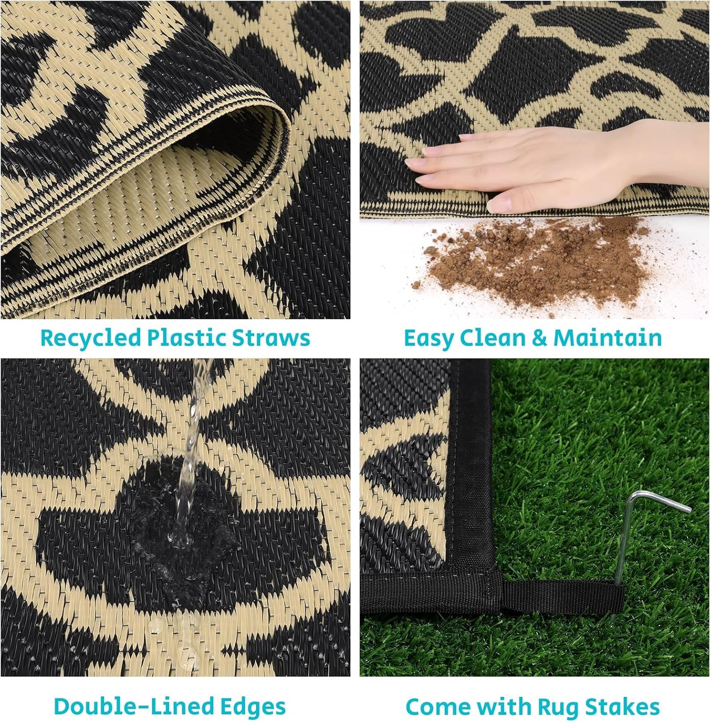 HEBE Outdoor Rug Waterproof 9x12, Reversible Plastic Straw Rug RV Camping Rug, Indoor Outdoor Patio Mat Clearance, Outside Carpet for Porch,Deck,Camper,Balcony,Backyard,Picnic