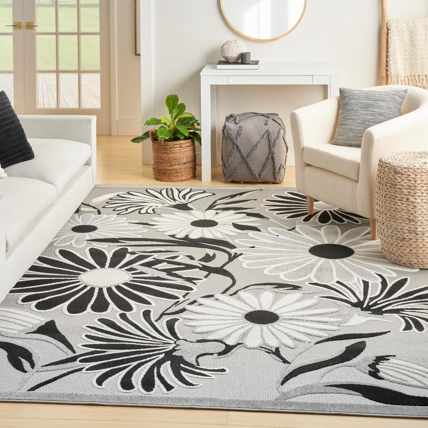 Nourison Home Aloha 8' x 11' Black White Fabric Contemporary Area Rug (8' x 11')