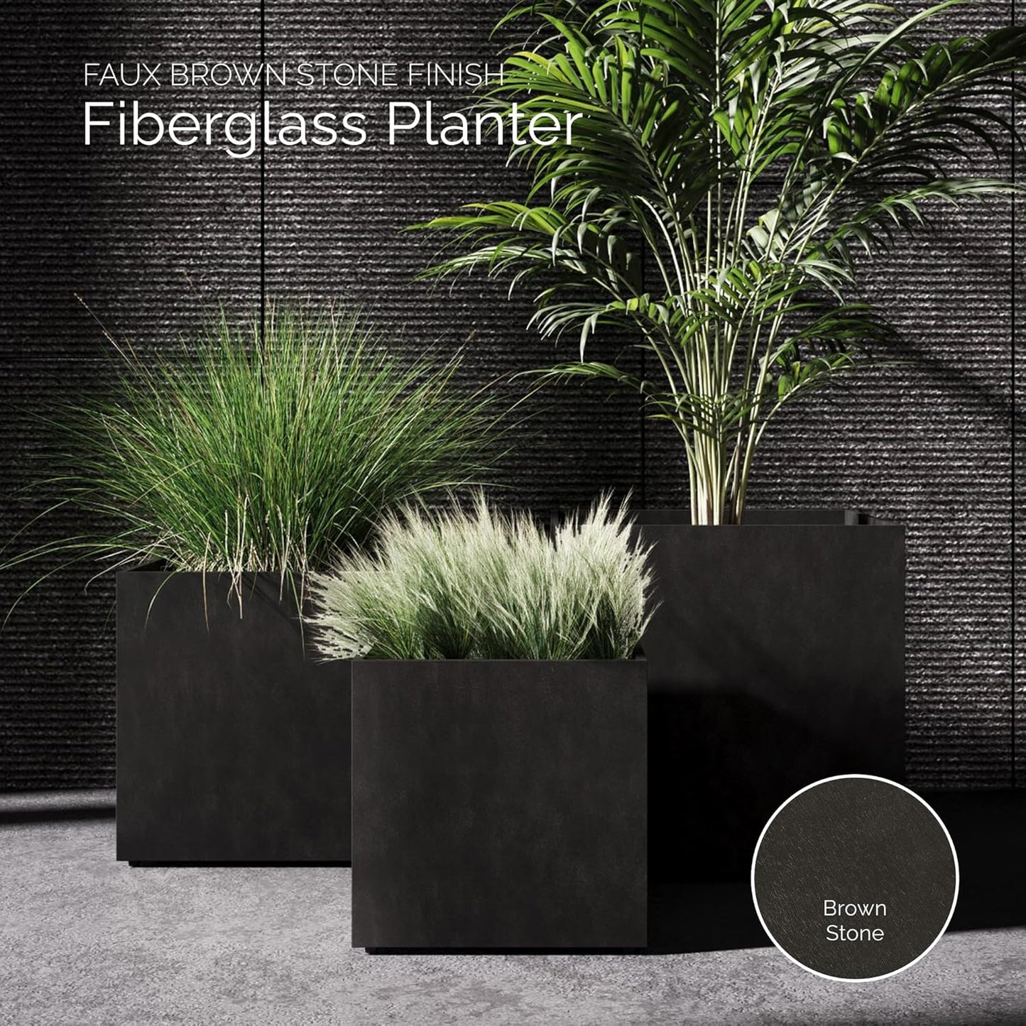 Reglito Cube Planter - 35.4 in x 35.4 in x 35.4 in - Brown Stone