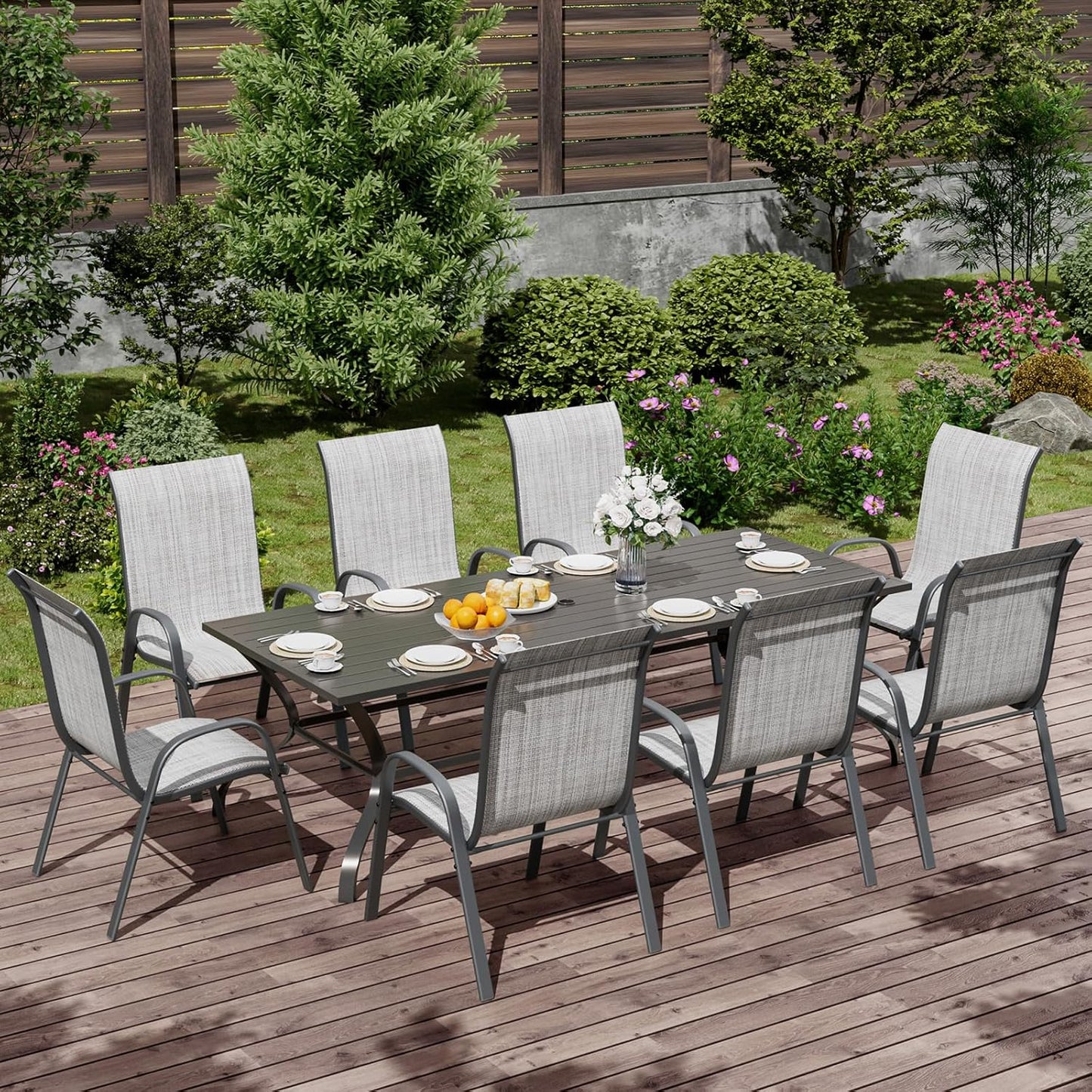 UDPATIO Patio Chairs Set of 8, Stackable Outdoor Dining Chairs with High Back, Breathable Textilene Fabric Outdoor Chair All Weather, 350LBS Capacity for Garden, Backyard (Light Grey)