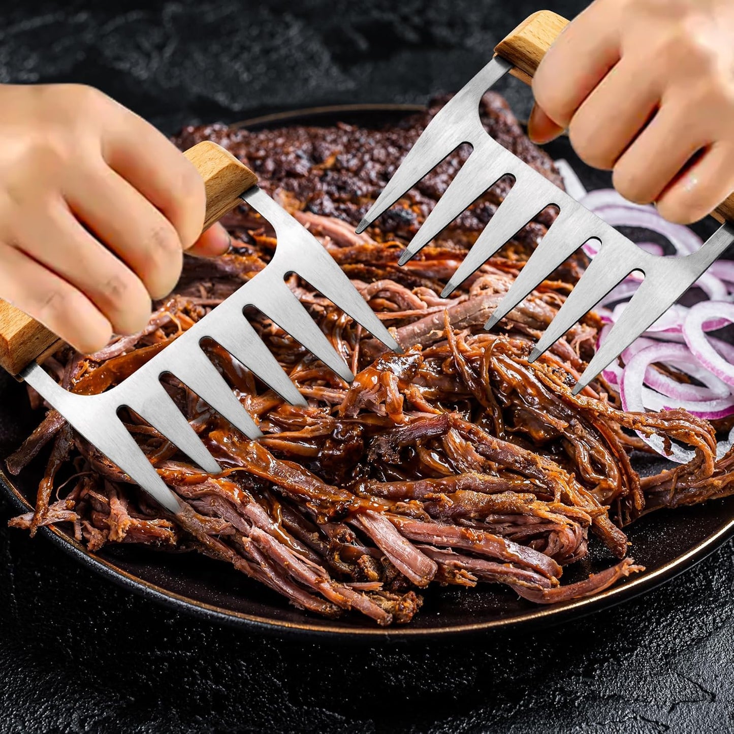 Haooryx Father's Day Meat Claw - Stainless Steel Meat Shredder Claws Grilling Tool BBQ Barbecue Accessories Drawstring Bag Box King of The Grill Best Papa Ever Top Chef Pulled Meat Dad's Birthday Gift