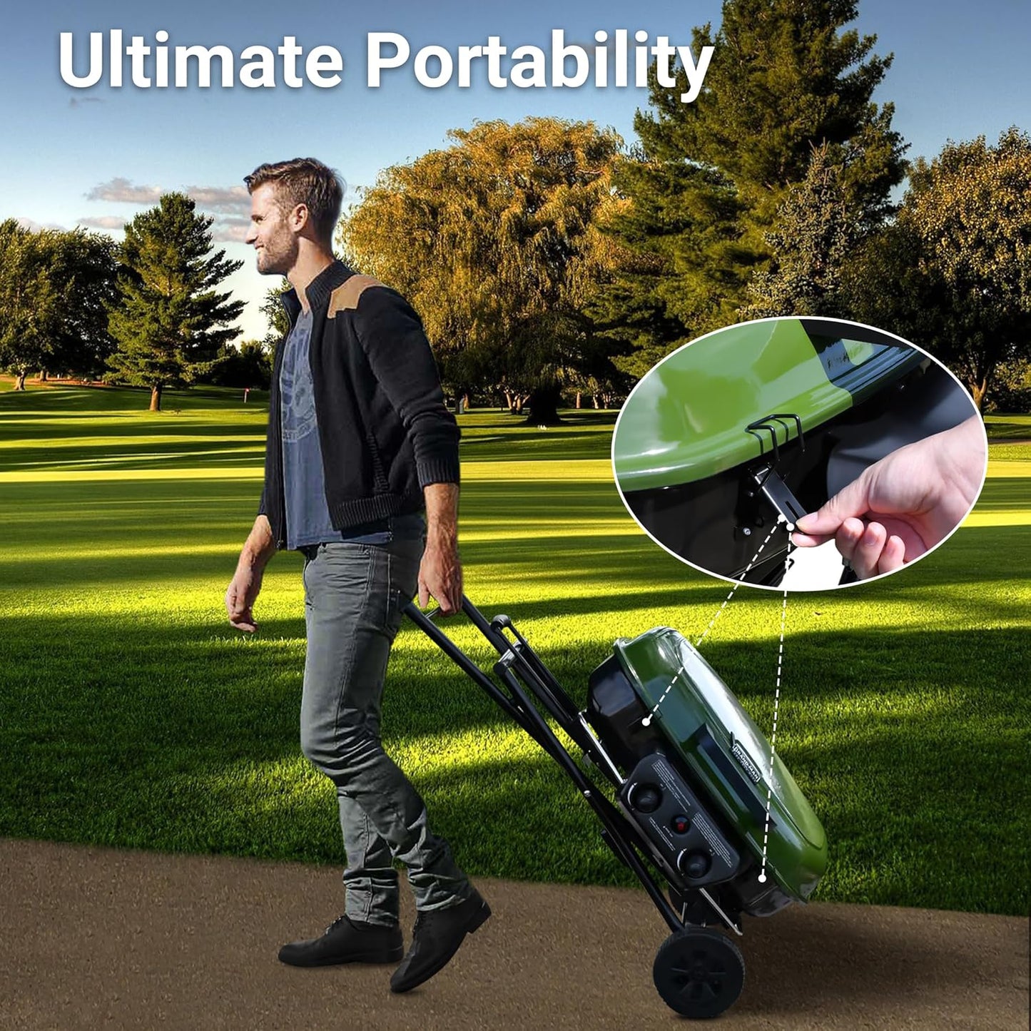 Brand-Man Propane Gas Grill, Portable Standup Grill with Folding Cart & Push-Button Ignition, Ideal for Camping, Tailgating, BBQ, Backyard, Patio & More