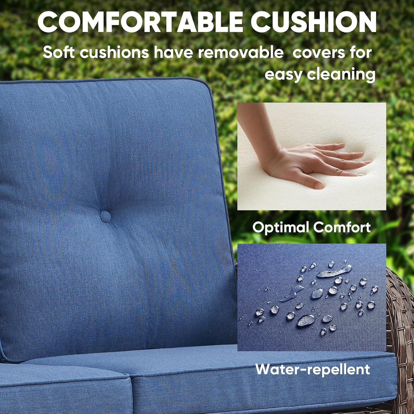 HUMMUH Outdoor Loveseat Sofa 2-Seat PE Wicker Outdoor Couch with Coffee Table,Deep Seat High Back Outdoor Patio Furniture for Patio,Garden,Porch,Deck(Blue)