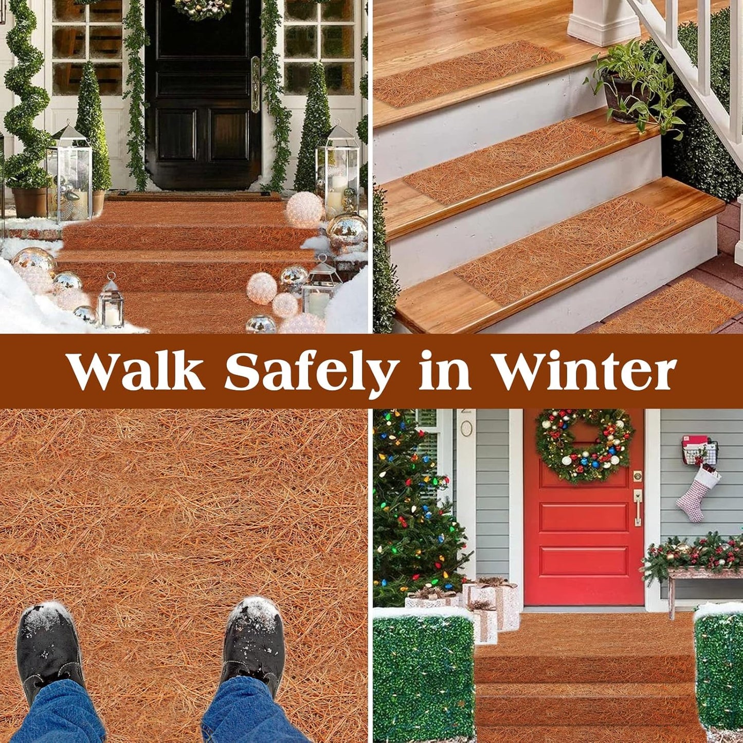 ZeeDix 1 Pack 16 x 80 x 0.28inches Thickened No-Slip Ice and Snow Carpet Mats- Natural Coconut Fiber Carpet for Garden, Front Door, Stairs, Porch Outdoor Safer Walking