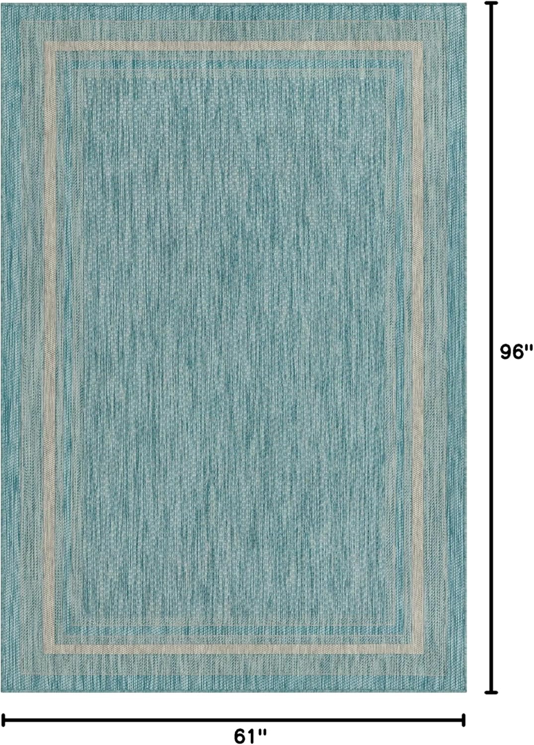 Unique Loom Outdoor Border Collection Area Rug - Soft Border (5' 1" x 8' Rectangle, Aquamarine/ Ivory)