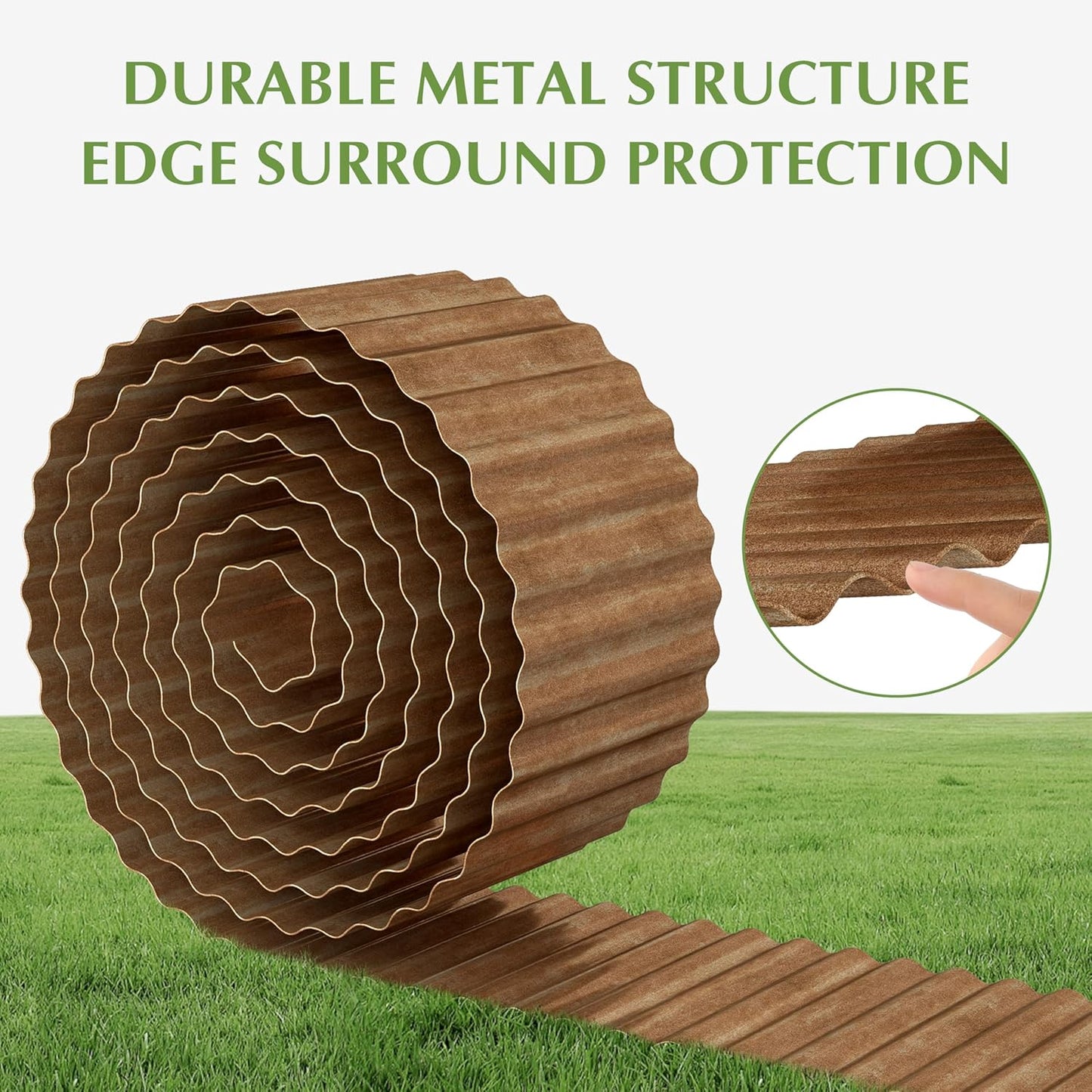 Metal Garden Edging Border, Corrugated Steel Landscaping, DIY for Lawn (Rusty, 10 Inch x 10FT)