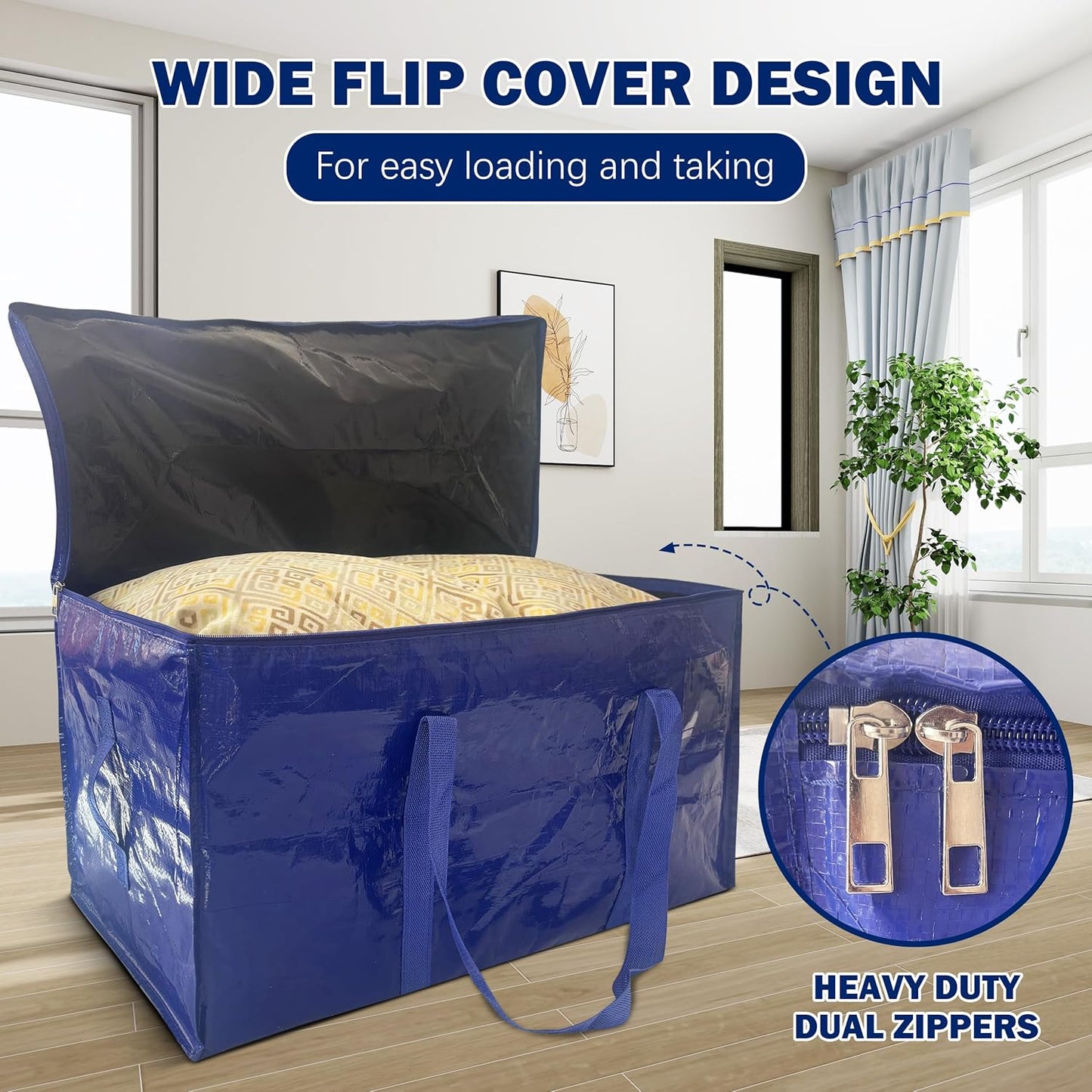 8 Pack Extra Heavy Duty Large Moving Bags with Strong Zipper & Carrying Handles, Sturdy Clothes Storage Bag Totes Bins, Packing Bags Moving Boxes College Moving Supplies, Dark Blue - 33 gal