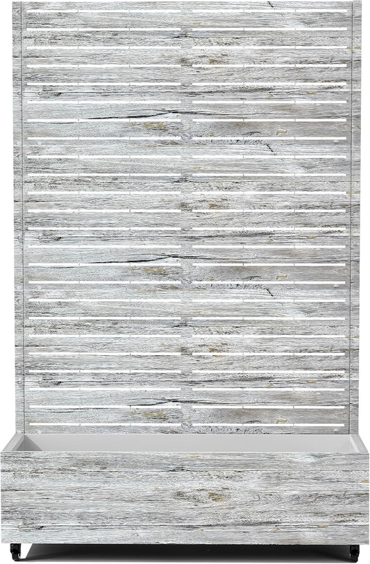 Raised Garden Bed with Trellis and Wheels,73"x47"x16" Metal Raised Garden Bed,White Wood Finish Metal Planter with Climbing Trellis for Vines & Vegetables