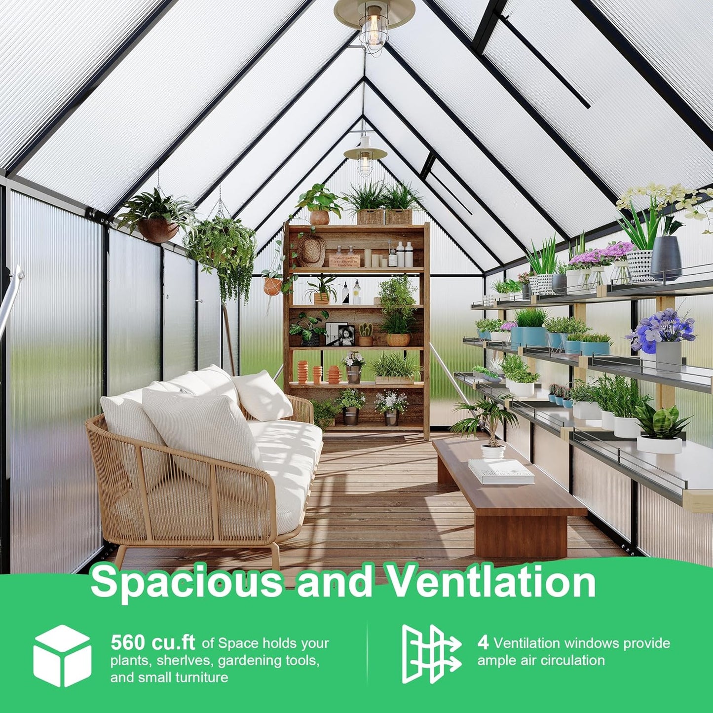 6x11FT Aluminum Large Walk-in Greenhouses for Outside, Polycarbonate Greenhouse with Aluminum Frame, Greenhouse with Ventilation and Rain Gutter, Polycarbonate Greenhouses for Outdoors