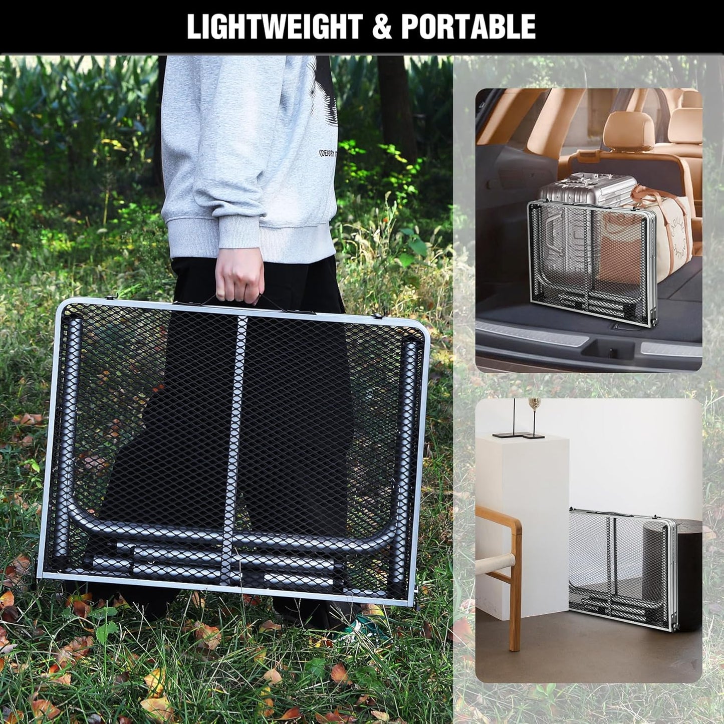 RedSwing Portable Grill Table for Outside, Aluminum Folding Grill Stand Table for Outdoor Camping Picnic BBQ, Lightweight Adjustable Height, 36"x24"x15"/28" Sliver