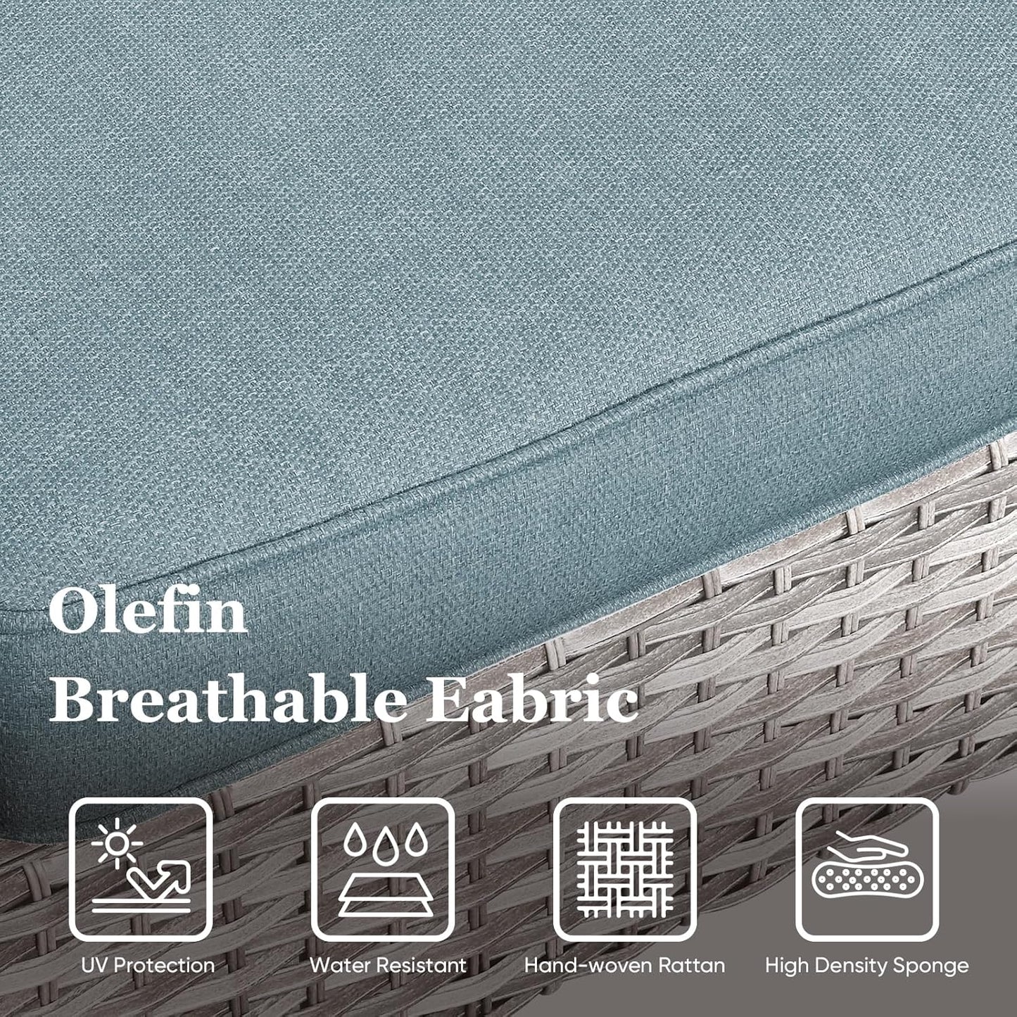 HUMMUH 3-Piece Outdoor PE Wicker Patio Chairs with Metal Frame, Porch Chairs with 4 inch Seat Cushions - Light Blue