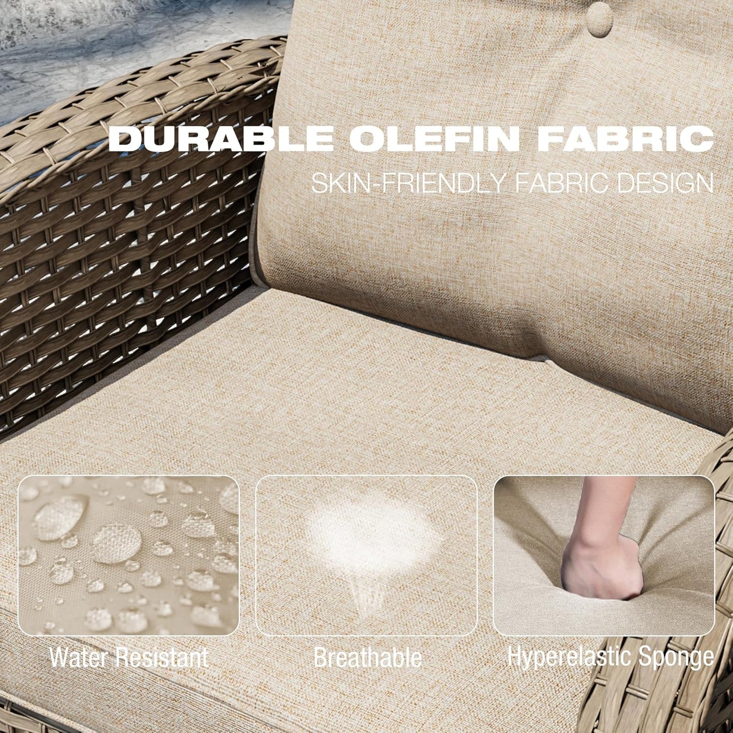 Joyside Outdoor Swivel Rocker Chairs, 3 Piece Wicker Patio Set with Thick Cushion and Side Table, Rattan Patio Swivel Rocking Chairs for Porch, Deck Use (Natural/Beige, 3 PCS)