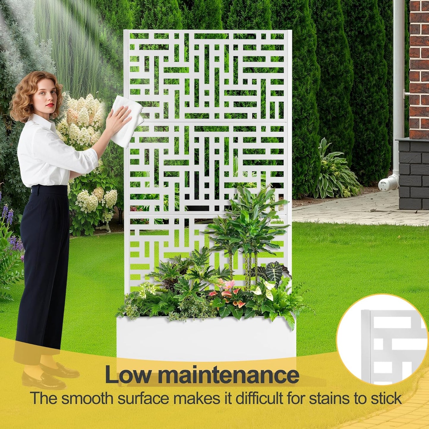 Raised Garden Bed with Trellis and Wheels,73"x35"x16" Metal Raised Garden Bed,White Modern Metal Planter with Climbing Trellis for Vines & Vegetables