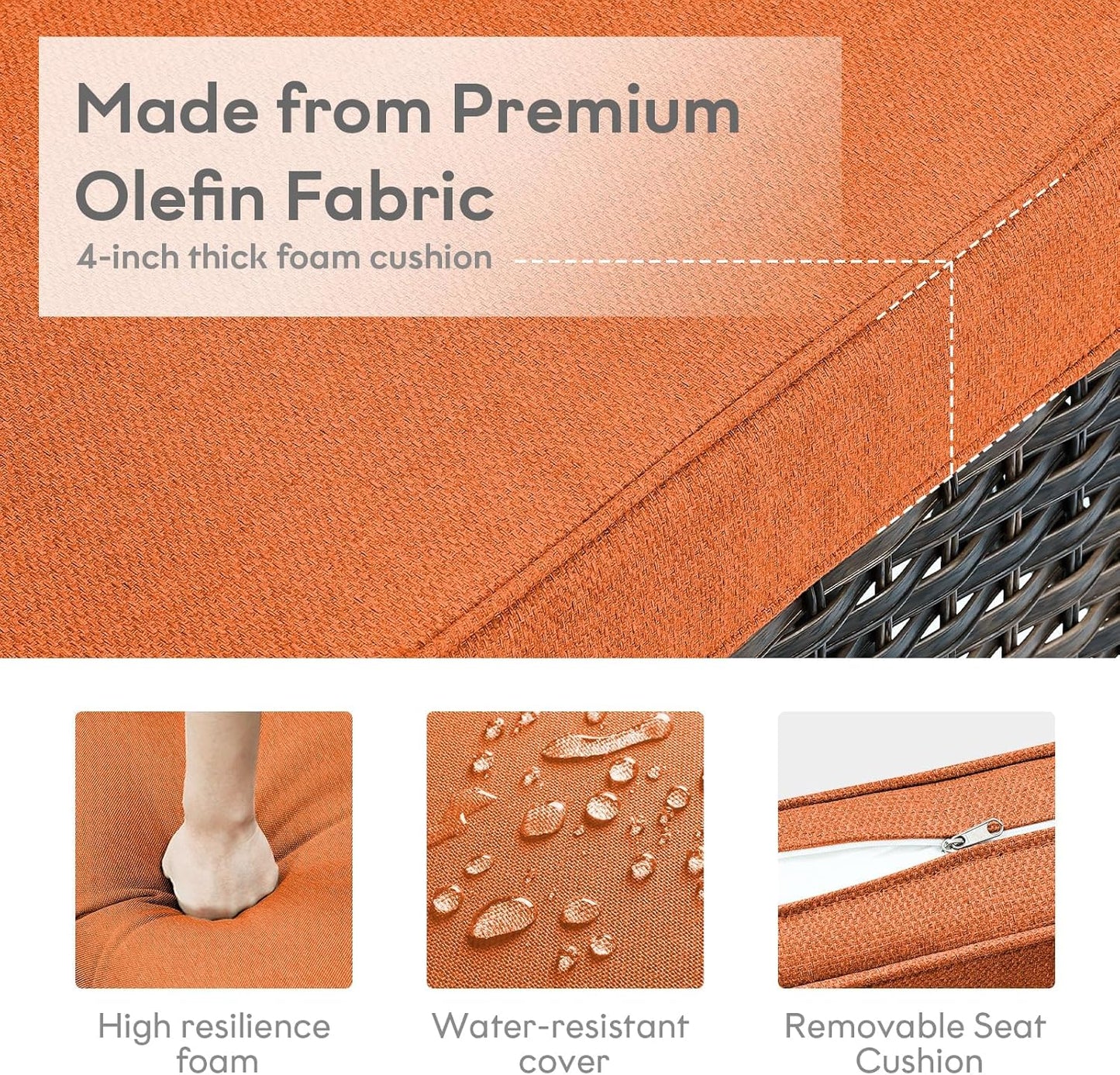 Outdoor Swivel Rcoker Wicker Chairs - Swivel Patio Chairs Set of 2 Patio Furniture Sets with Covered Cushion for Porch Deck Balcony Backyard, Orange Cushion