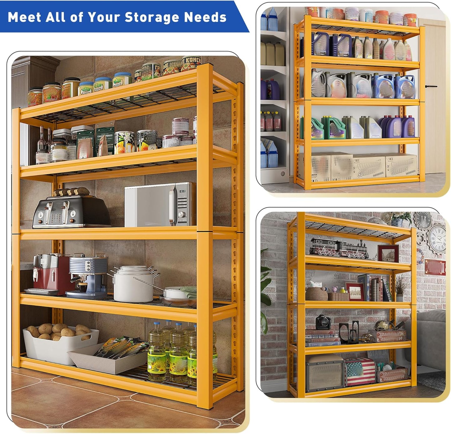 REIBII Storage Shelves 40''W Garage Shelving Heavy Duty Metal Shelving 2000LBS Metal Shelves 5 Tier Industrial Shelf for Kitchen Pantry Warehouse Basement 72" H x 40''W x 17.8''D, Yellow