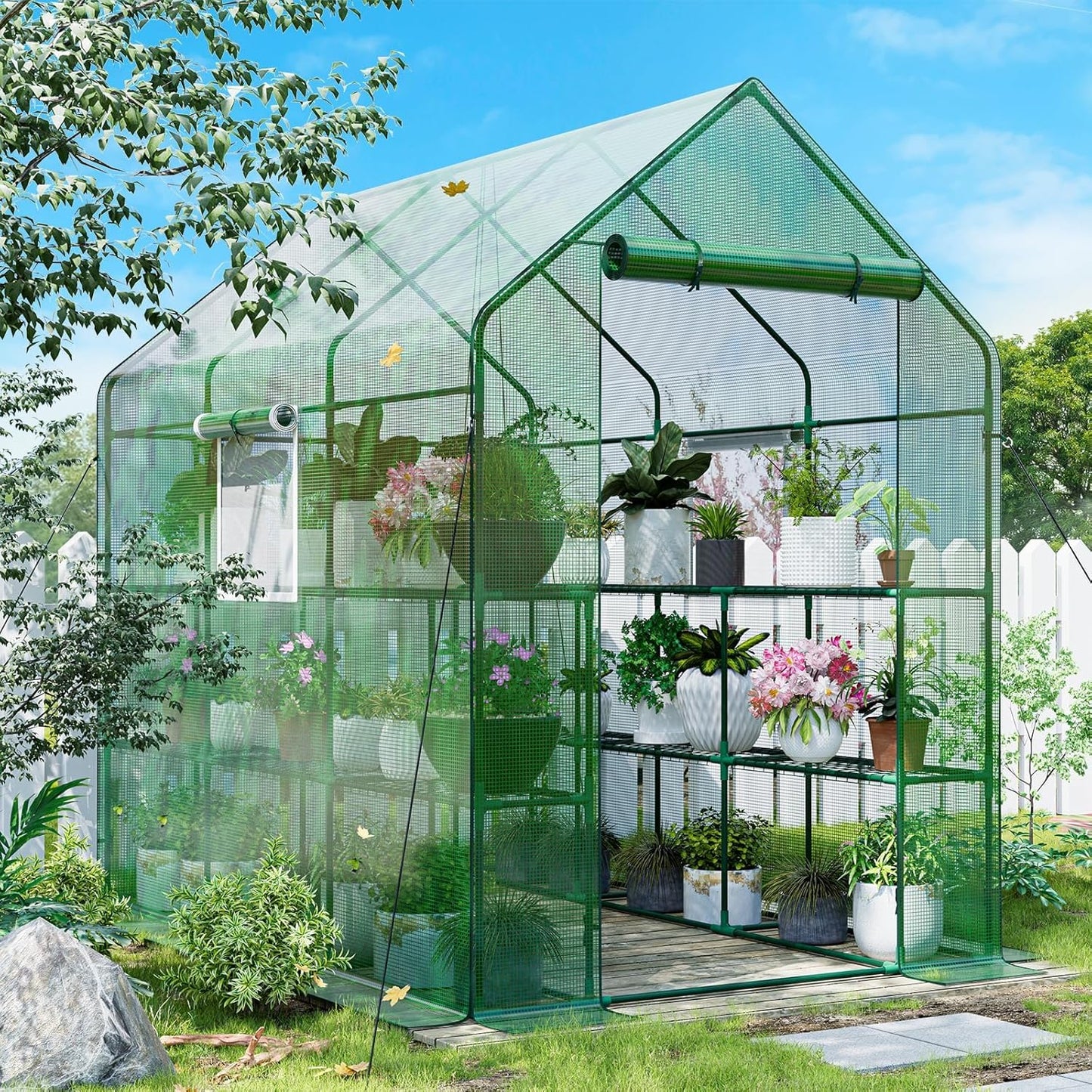 56×85×77Inch Walk-in Greenhouse, Heavy Duty Small Plant House with Thicken PE Cover and Steel Frame, for Garden, Outdoors, Indoors, Green