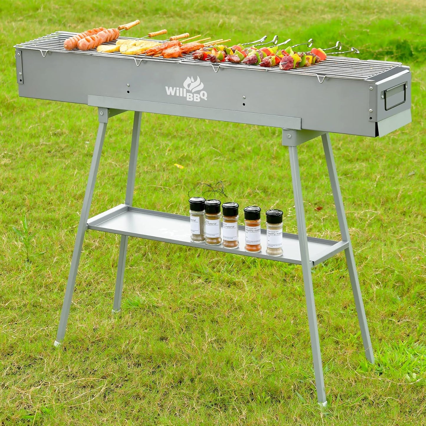 Charcoal Grills Commercial Quality Portable Multiple Size Hibachi BBQ Lamb Skewer Folded Camping Barbecue Grill for Garden Backyard Party Picnic Travel Outdoor Cooking Use(39.4x7.1x5.1 inch)