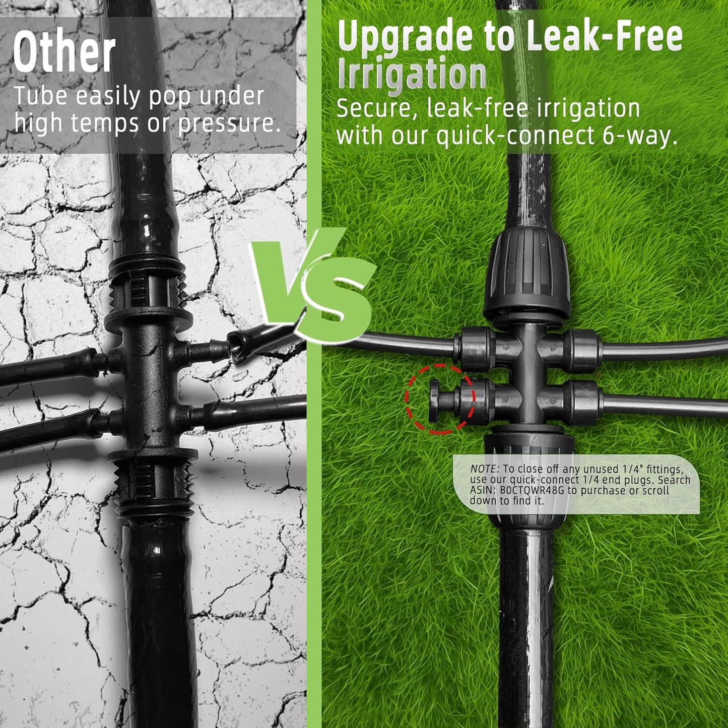 4 Pack 1/2'' to 1/4'' Drip Irrigation Fittings, Push-to-Fit 6 Way Drip Irrigation Part Barbed Tee Connectors, Anti-leak Locked Splitter Fitting for 1/2" Irrigation Tubing (0.6''-0.67''OD)