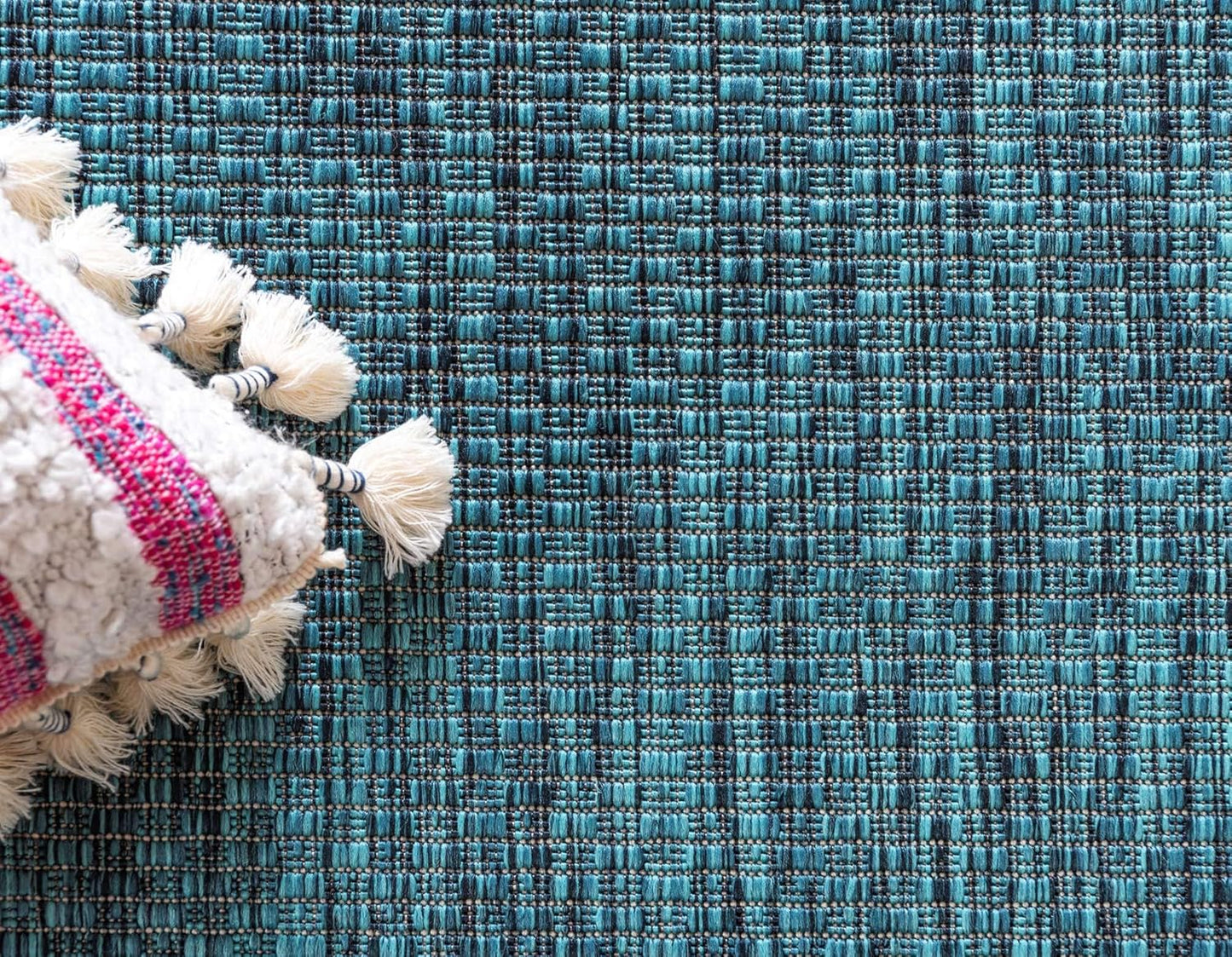 Unique Loom Outdoor Border Collection Area Rug - Soft Border (8'x 11' 4" Rectangle, Teal/ Ivory)