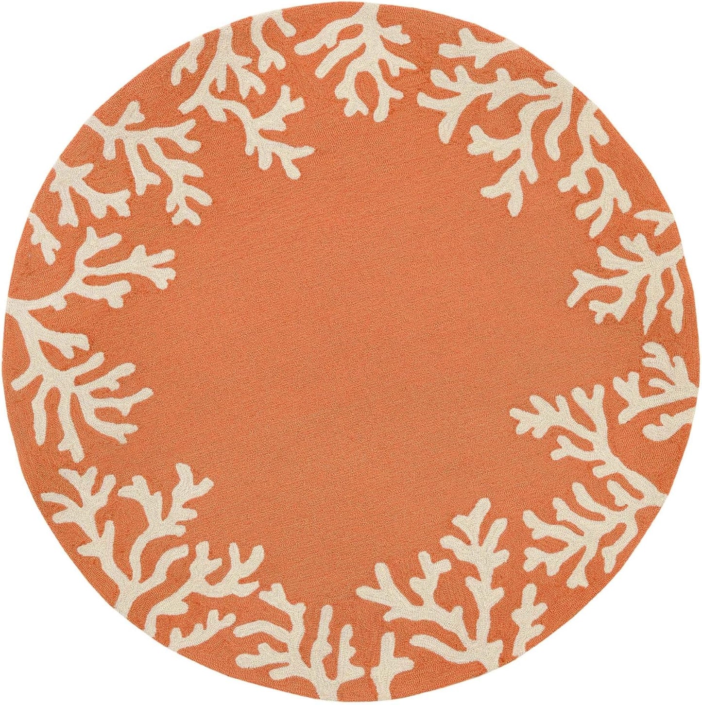 Liora Manne CAPRI Indoor/Outdoor Handmade Synthetic Blend Durable Area Rug - Traditional Border Coastal Beach Accent (Coral Border Coral) (5' Round)
