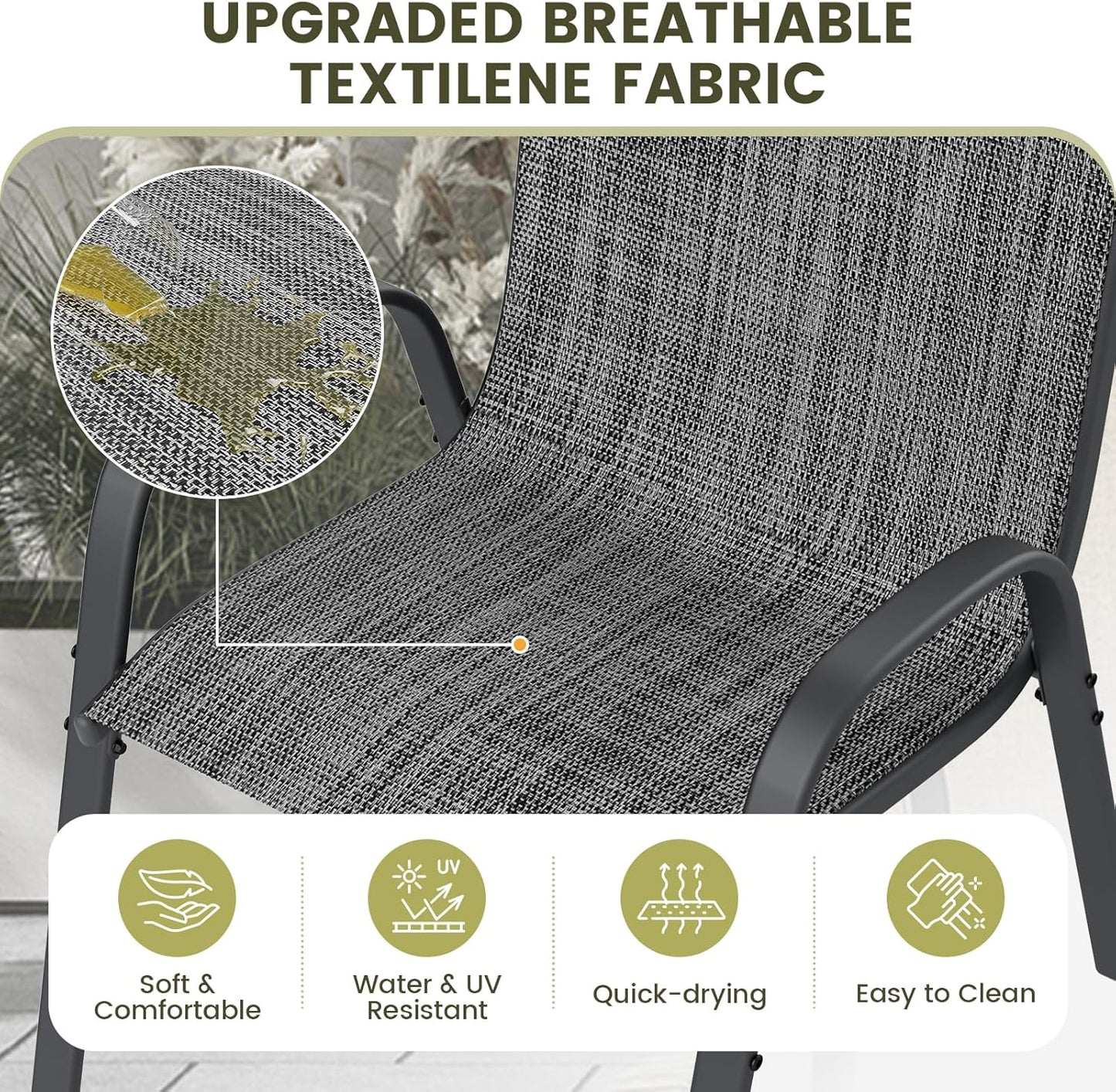 UDPATIO Patio Chairs Set of 2, Stackable Outdoor Dining Chairs with High Back, Breathable Textilene Fabric Outdoor Chair All Weather, 350LBS Capacity for Garden, Backyard (Dark Grey)