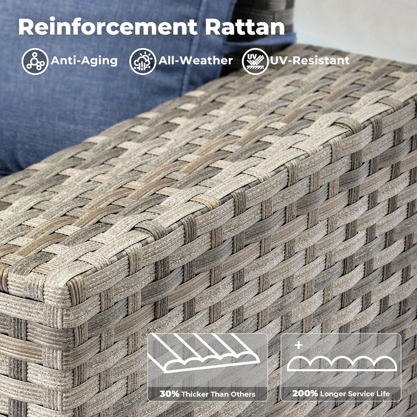 ovios 9 Pieces Patio Furniture Set, Outdoor Wicker Sectional Sofa with 42" Firepit Table Swivel Chair, Modern Modular Deep Seat Rattan Couch Conversation Sets, Denim Blue