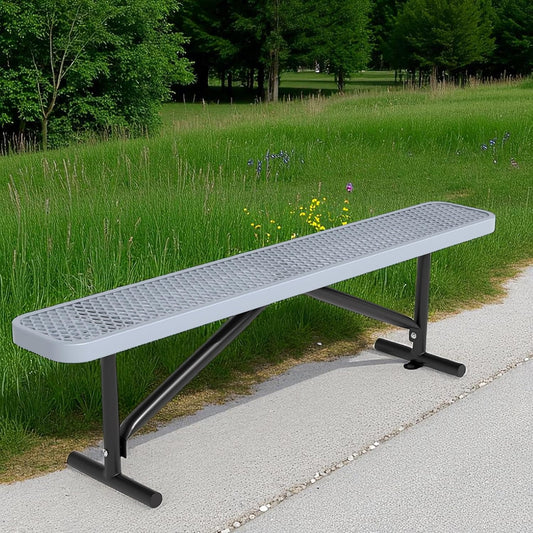 48" L Outdoor Steel Flat Bench, Heavy Duty Metal Park Bench for Outside, Expanded Metal, Commercial Benches Mesh Bench for Shopping Mall, Store, Lawn, Park, Patio, Deck, Garden (Grey, 6FT)