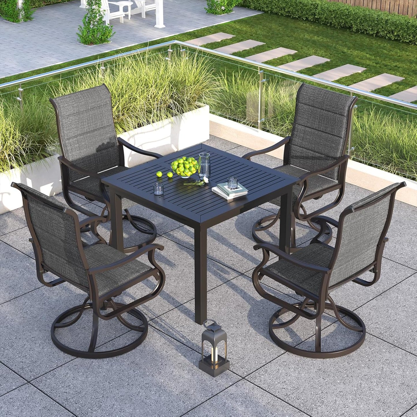 Amopatio Padded Patio Swivel Chairs Set of 4, Outdoor Dining Chairs with Ultra Soft Textilene High Back Seat & Metal Rocker Frame, for Backyard Deck Garden (Dark Gray)