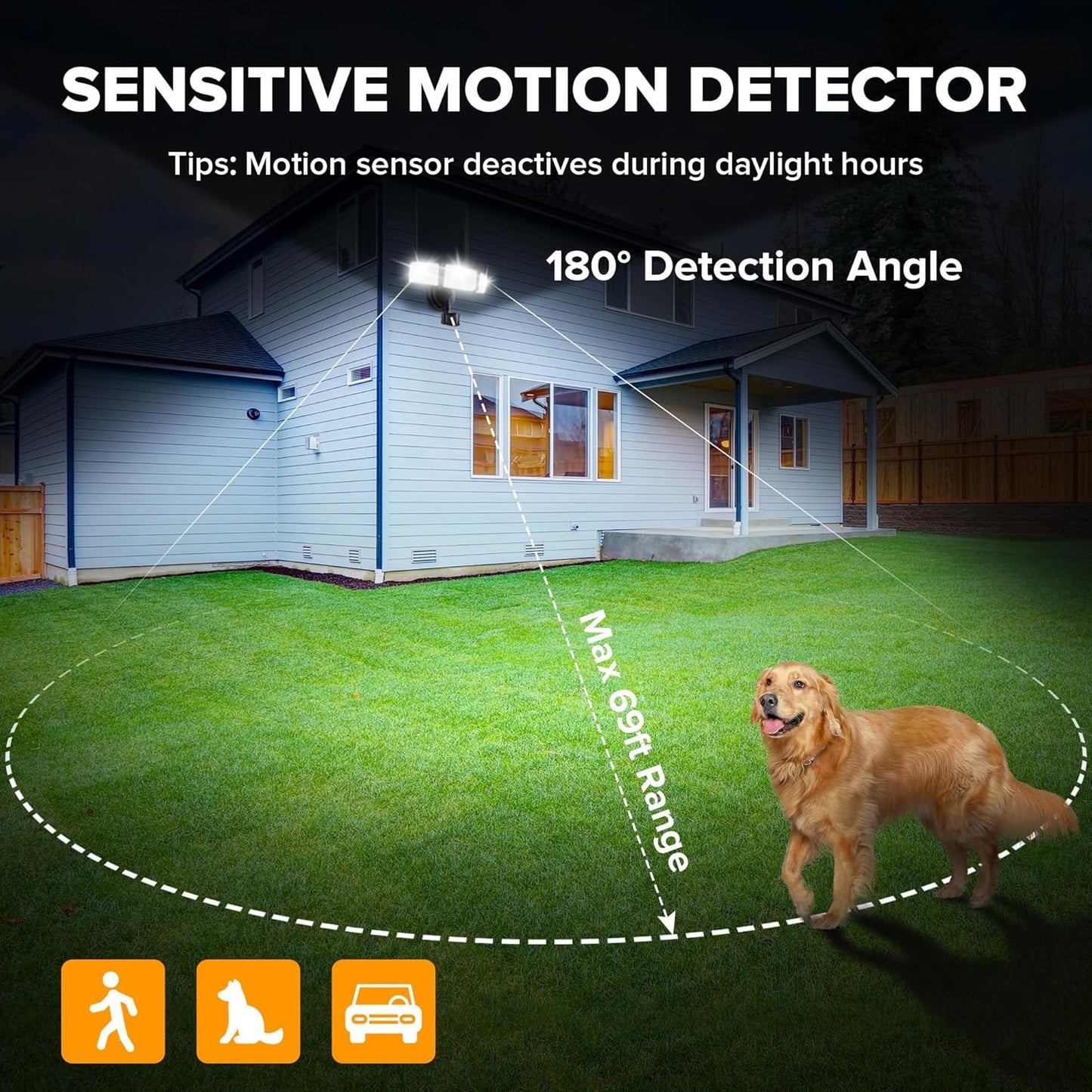 UME 2 Pack 5500LM LED Security Lights Motion Sensor Light Outdoor, 49W, 5000K Daylight, IP65 Waterproof, Dusk to Dawn, 3 Head Motion Detected Flood Light for Garage, Yard, Porch (Black)