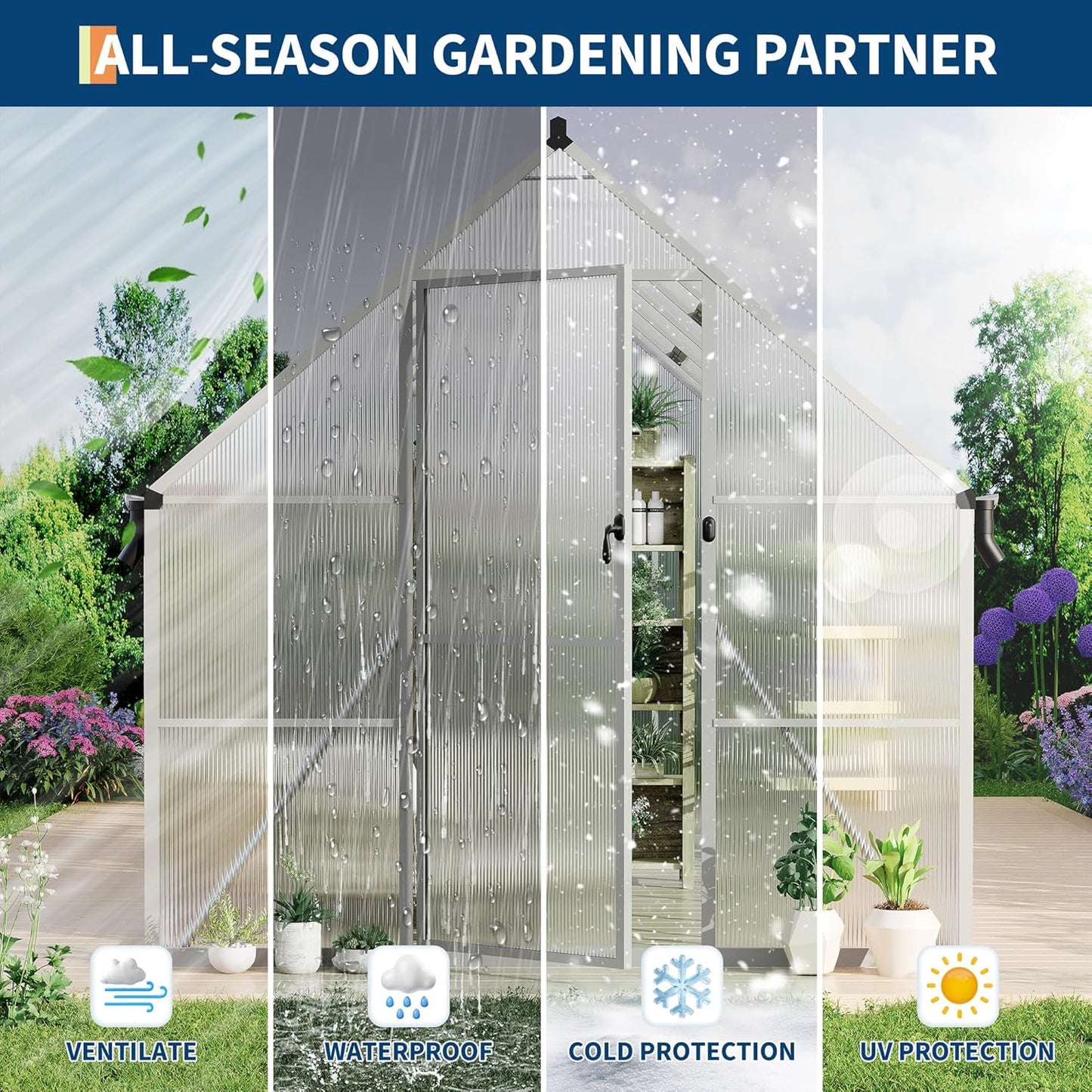 8'X12' Aluminum-Framed Polycarbonate Greenhouse, Heavy Duty Polycarbonate Greenhouse with Quick Setup Structure and Roof Vent, Large Enhanced Aluminum Greenhouses Kit for Outdoors