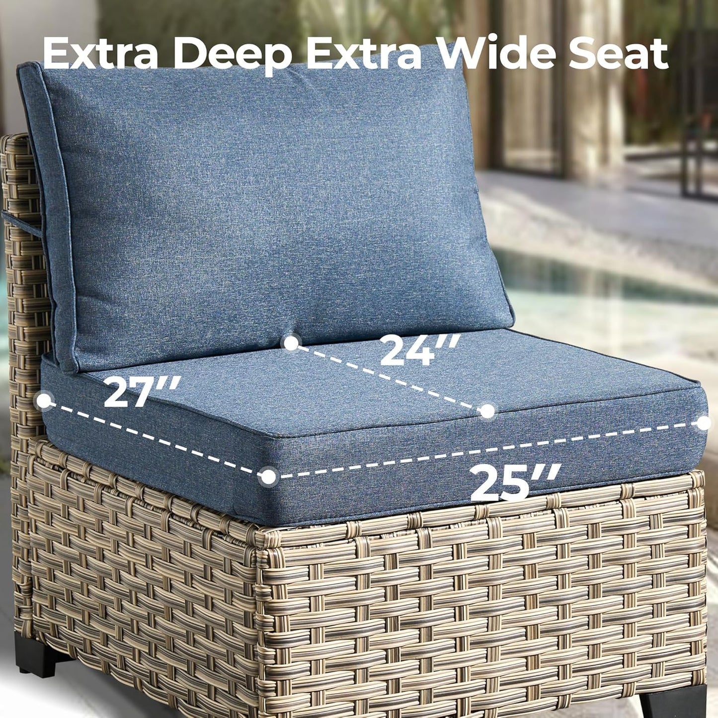 HOOOWOOO Outdoor Sectional Patio Furniture Set,9 Pieces Wicker Conversation Sets L Shaped Couch,Extra Deep Out Door Sofa Outside Furniture with Swivel Chairs,Denim Blue