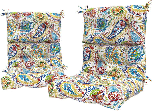 LVTXIII 2 Pack Outdoor/Indoor High Back Chair Cushions, Deep Seat Patio Seat and Back Cushion Set, Stuffed High Rebound Foam Rocking Chair Cushions, 44”x22”x4”, Paisley Chili