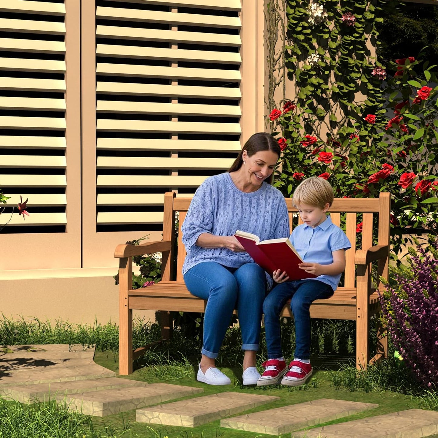 Outdoor Teak Bench, Park Bench for 2 People, Ergonomic Patio Seating, Weather-Resistant and Durable Design, Perfect for Yard, Poolside, or Porch