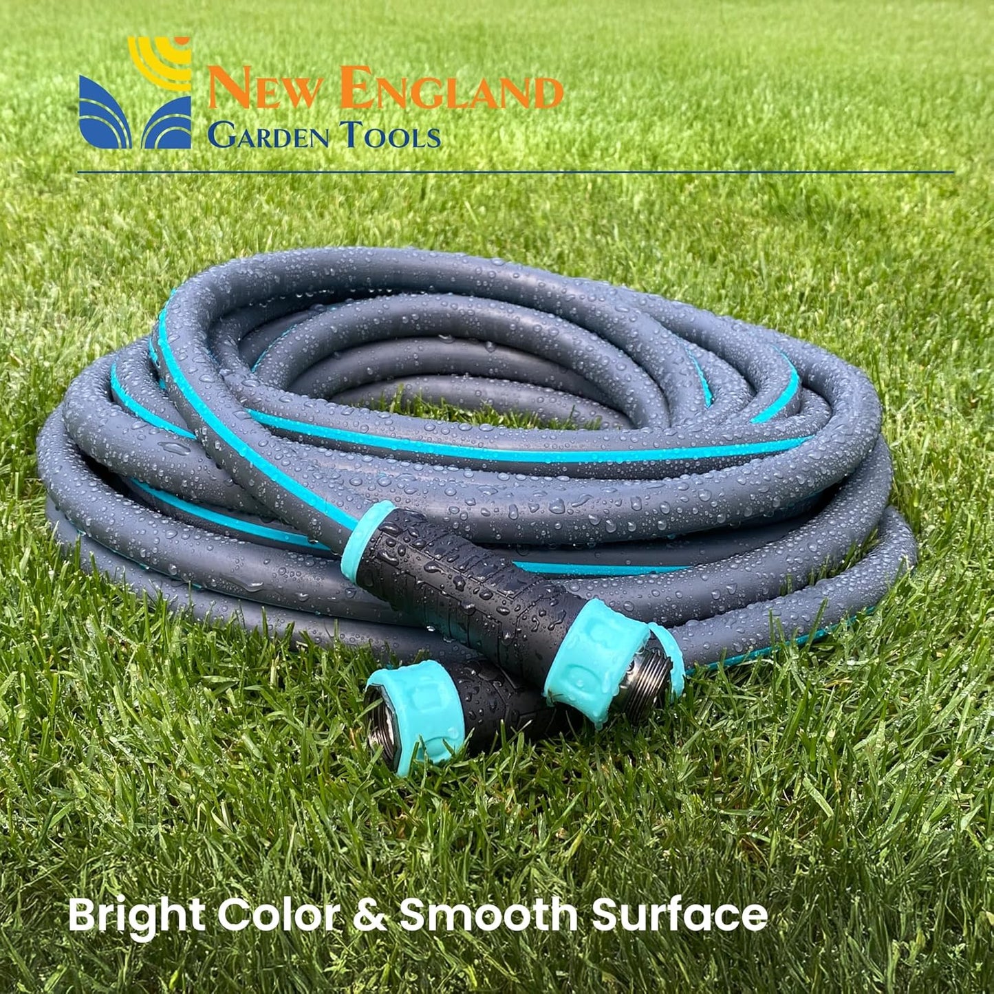 Hybrid Garden Water Hose 100 ft x 5/8”, Durable Heavy Duty Material, Kink-Free with Swivel Grips and Anodized Couplings, 700007 by New England Garden Tools