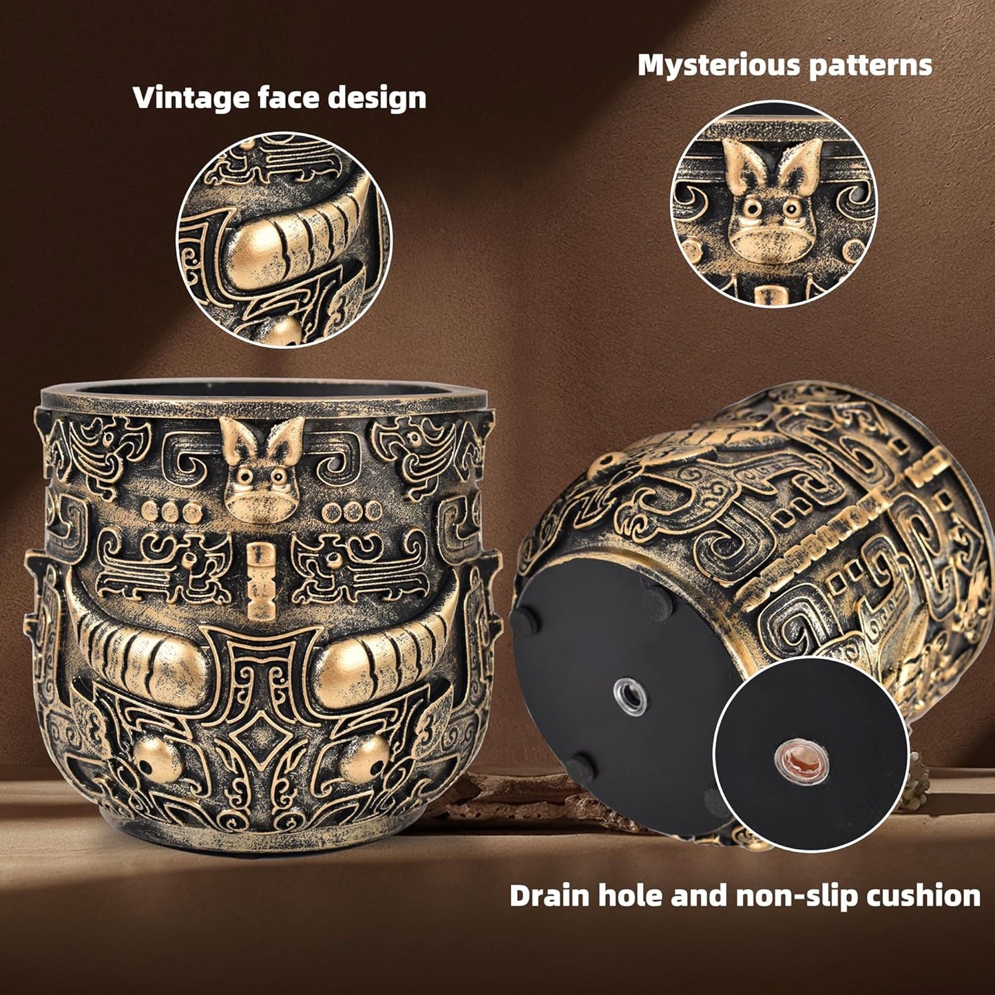 Tribal Vintage Face Planter,Lightweight Unique Plant Pots with Drainage,Eclectic Small Succulent Flower Planters Pots for Outdoor&Indoor Plants,Funny Garden Pot for Room Decor(5.5in)