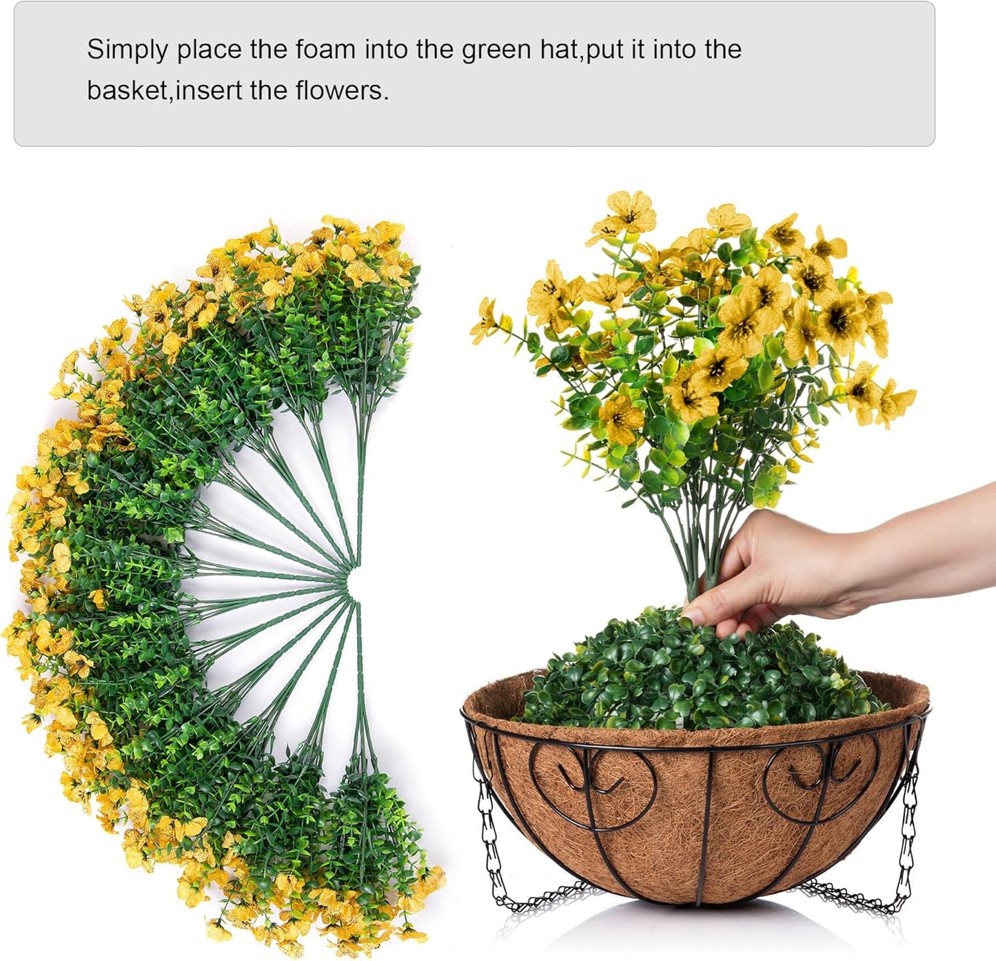 Artificial Fake Fall Hanging Mums Plants Flowers Basket for Outdoor, Autumn Faux Silk Yellow Daisy in Hang Planter Look Real UV Resistant for Porch Home Patio Balcony Yard Decor