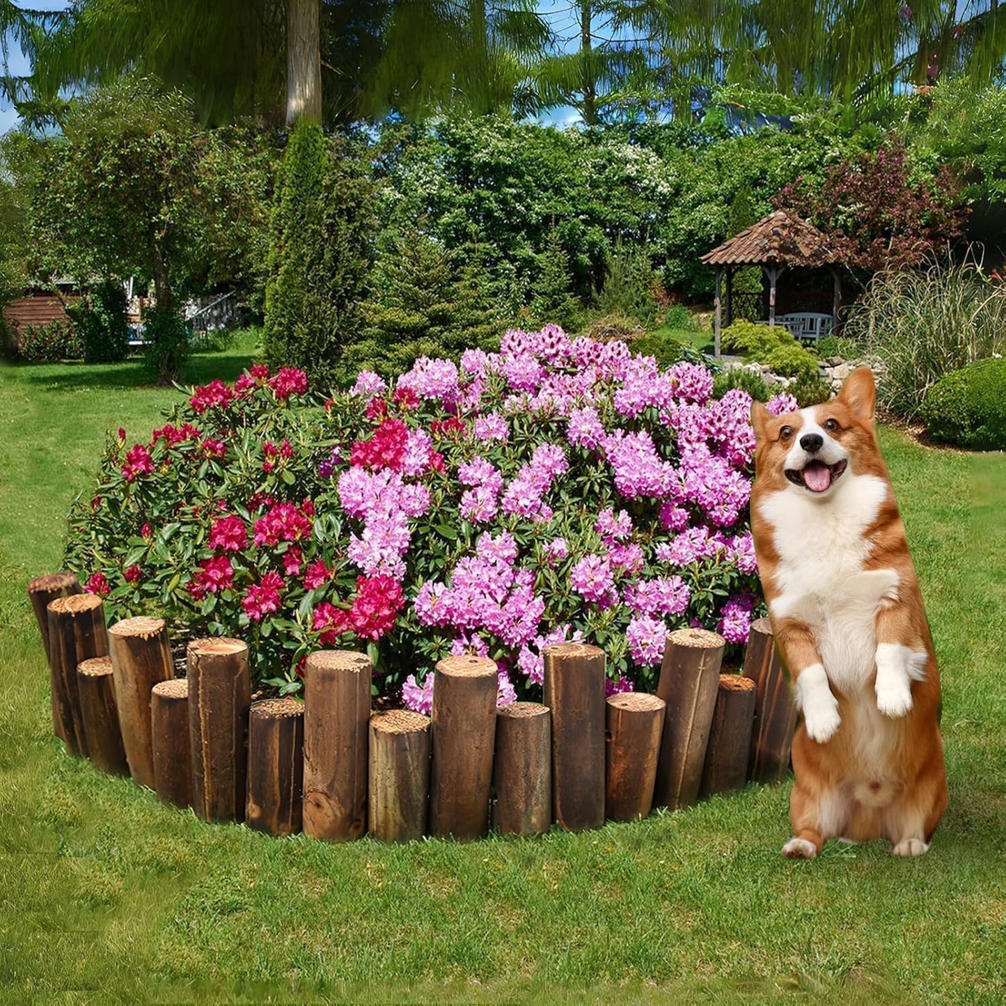 Wood Garden Edging, Natural Wooden Solid Log Fence Border Decorative for Flower Bed Barriers and Landscape Fencing, 6.9 in H x 3.0 ft L, 1.9 in Diameter (8PACK)