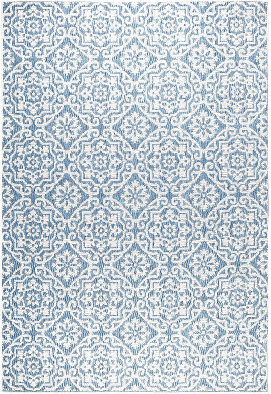 Nicole Miller New York Patio Country Julia Transitional Geometric Indoor/Outdoor Area Rug, Blue/Grey, 7'9"x10'2"