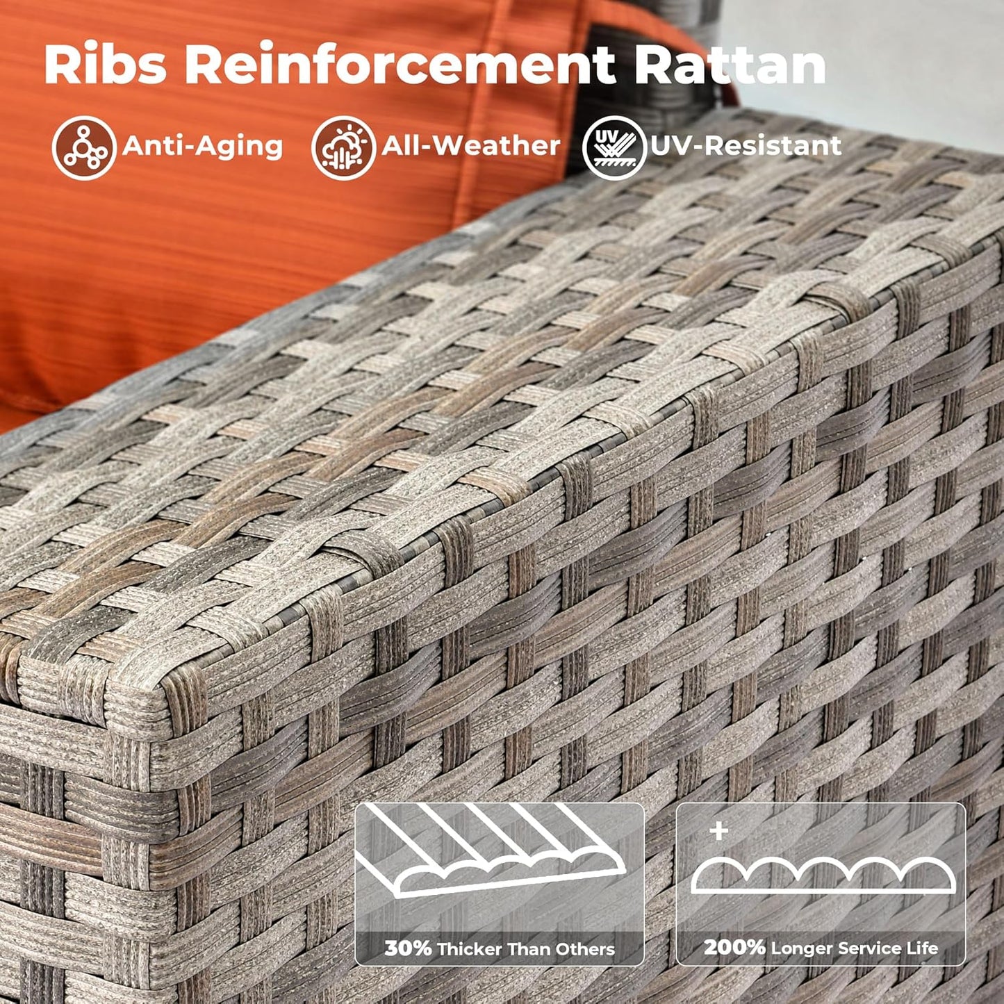 ovios 13 Pieces Patio Furniture Set, Outdoor Wicker Sectional Sofa with 42 Inch Fire Pit Table Comfy Cushions, Modern Modular Deep Seat Rattan Couch Conversation Set, Orange Red