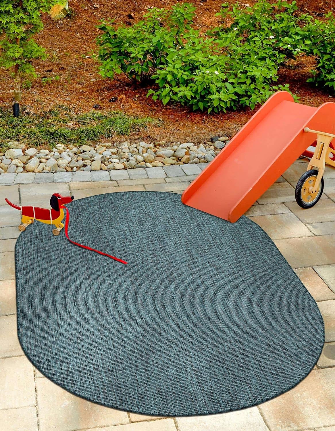 Unique Loom Outdoor Solid Collection Area Rug (5' 3" x 8' Oval Teal/Navy Blue)