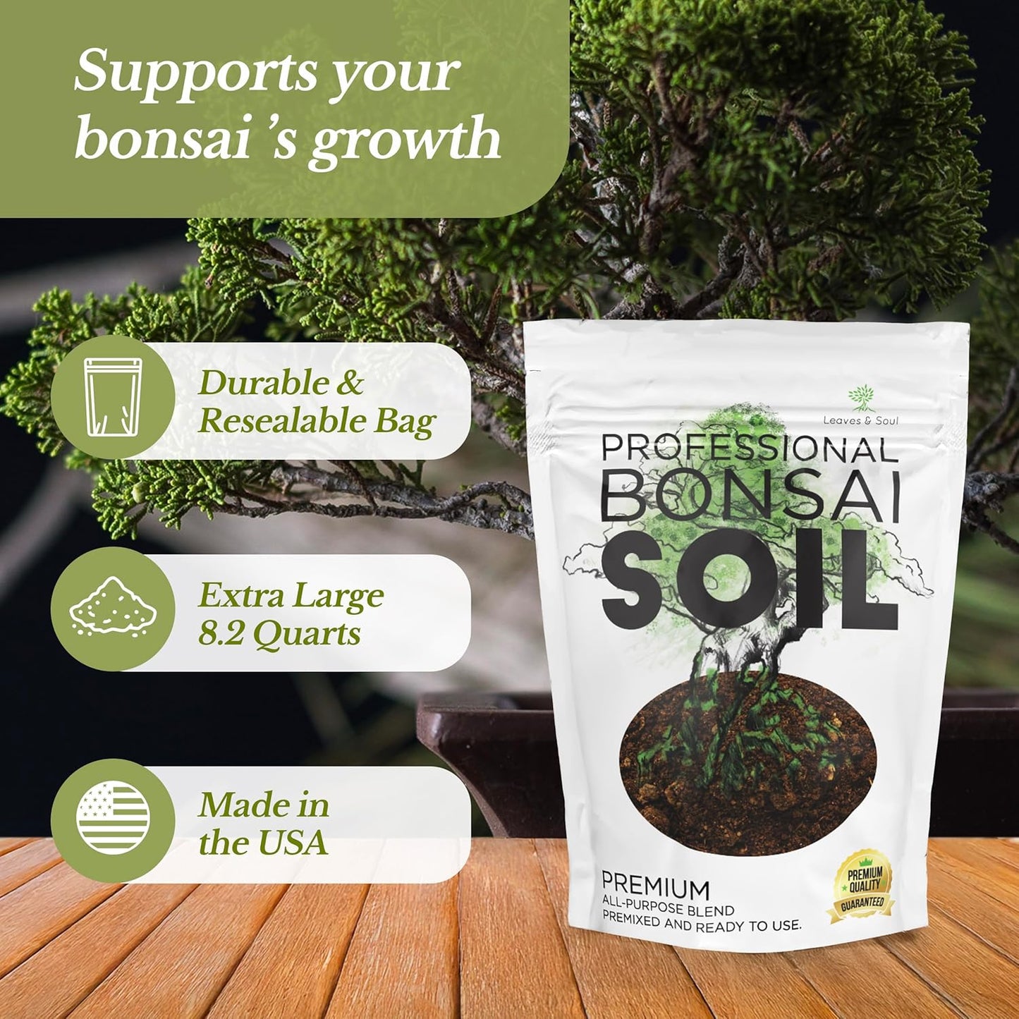 Large Bonsai Soil Premium All Purpose Blend | Pre-Mixed Ready to Use for Plant Support and Fast Drainage | Lava, Limestone Pearock, Calcined Clay and Pinebark | Extra Large 8.2 Quarts | Made in USA