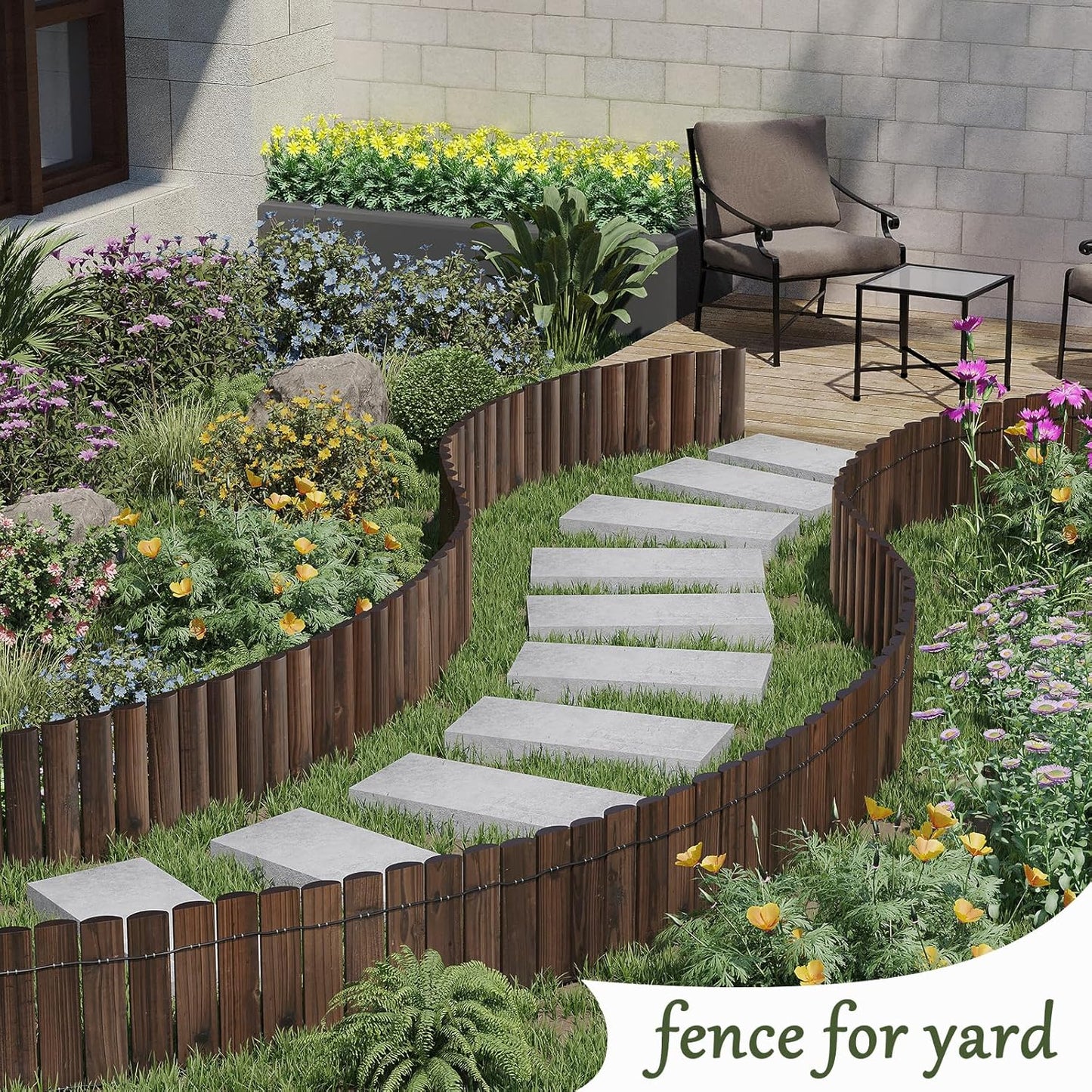 Wood Garden Edging Border Garden Fence Decorative Landscape Border Edging Planting Tree Fence Yard Patio Path Edging Landscape Edging Flower Bed Fences-11.8" H x 47.2" L (3PACK 12FT Total Length)