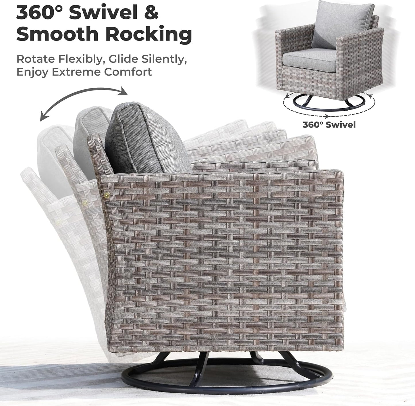 ovios 10 Pieces Patio Furniture Set, Outdoor Wicker Sectional Sofa with 54" Fire Pit Table Swivel Chairs, Modern Modular Deep Seat Rattan Couch Conversation Sets, Dark Grey