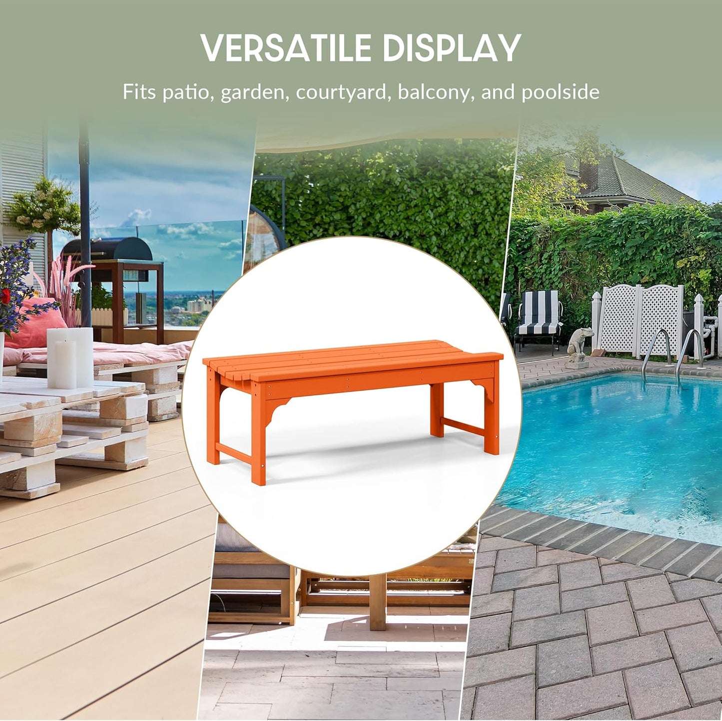 WestinTrends Malibu Outdoor Bench, All Weather Resistant Poly Lumber Backless Patio Garden Bench, Adirondack Curved Bench Seat for Comfort, Orange