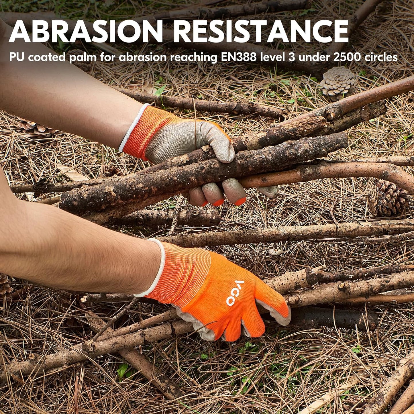 Vgo... 15-Pairs Safety Work Gloves, Gardening Gloves, Polyurethane Coated, Dipping Gloves, Latex Free (Size M,Orange, PU2103)