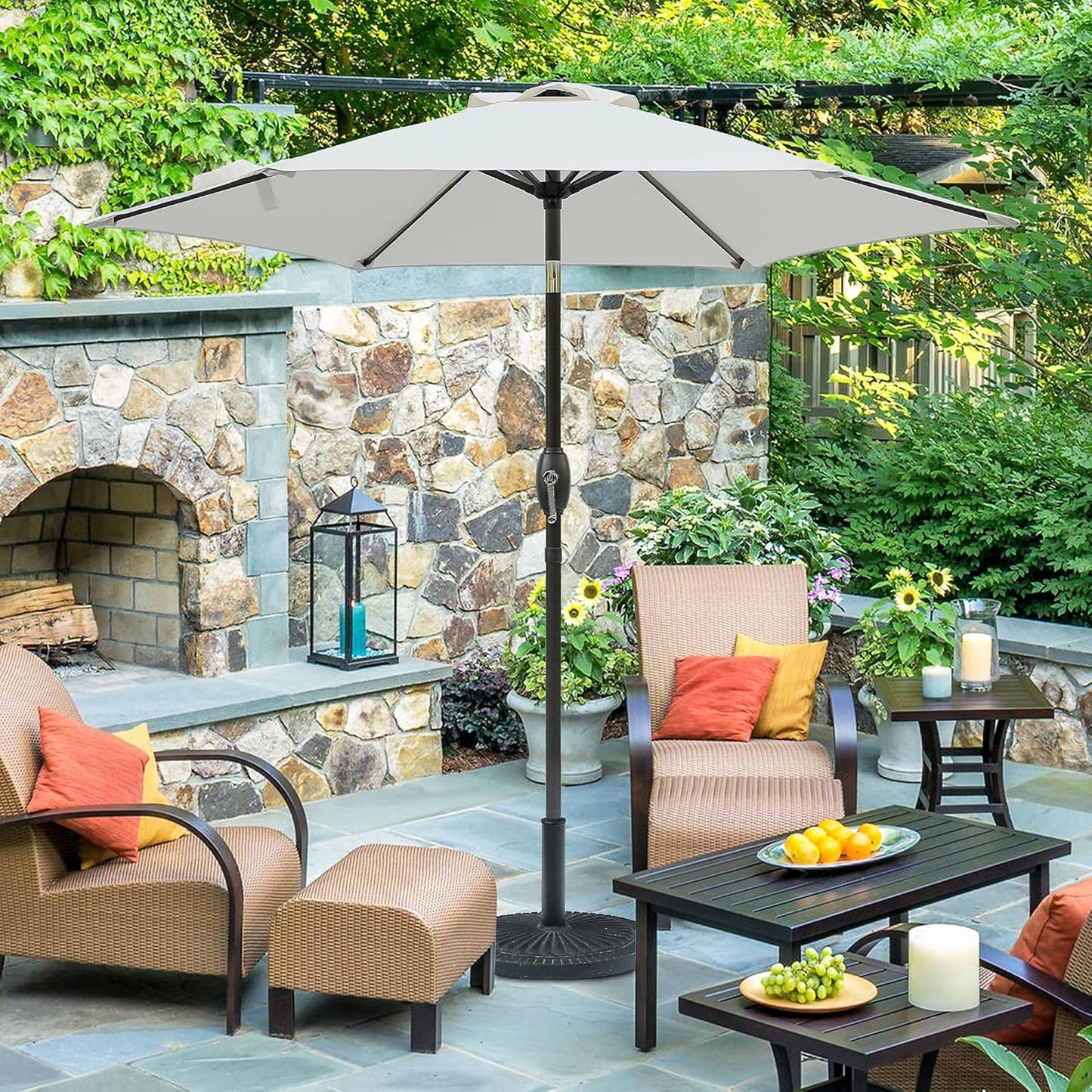 Aok Garden 7.5 ft Patio Umbrella Outdoor Market Umbrella Tilt Button and Crank 6 Ribs for Deck Lawn Pool& Backyard