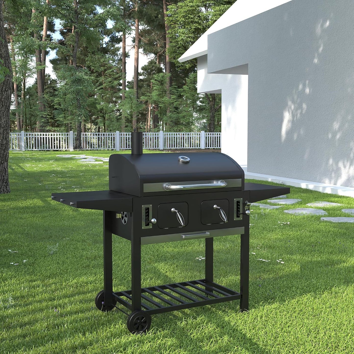 DIFY Extra Large Charcoal Grill with 589 Sq. In. Cooking Area and Foldable Side Table, Outdoor Barbecue Grill with a Liftable Charcoal Tray for Outdoor Picnic and Camping Grilling, Black